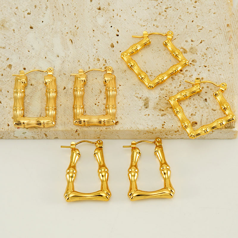 1 Pair Elegant Square Polishing Plating 304 Stainless Steel Titanium Steel 18K Gold Plated Earrings display picture 3