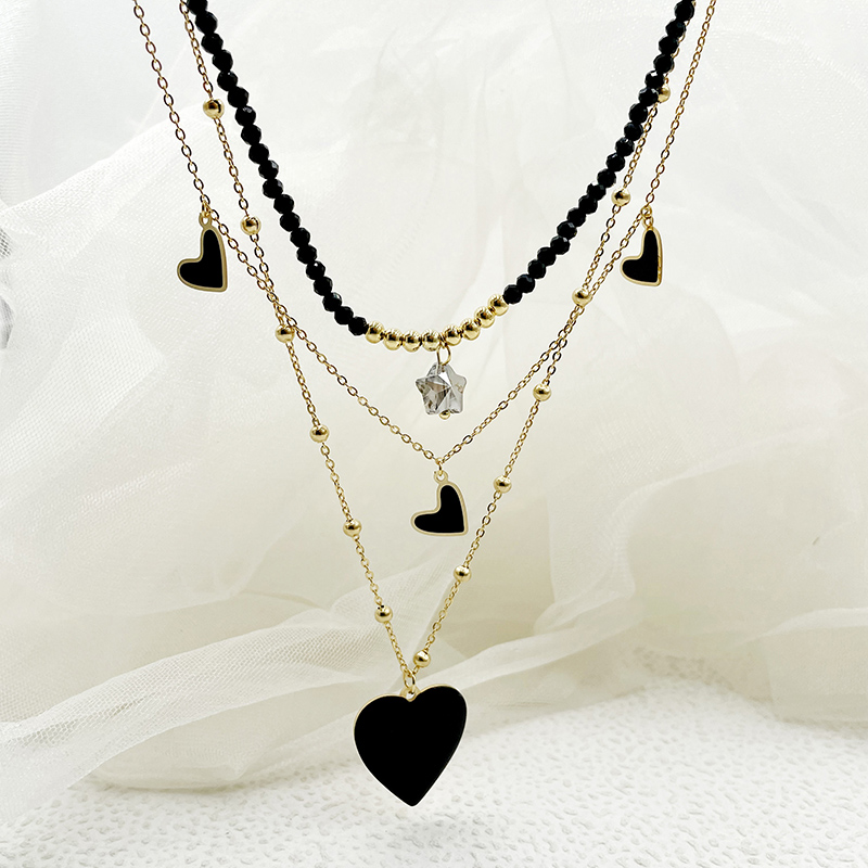 304 Stainless Steel Artificial Crystal Gold Plated Elegant French Style Layered Enamel Plating Heart Shape Three Layer Necklace display picture 2