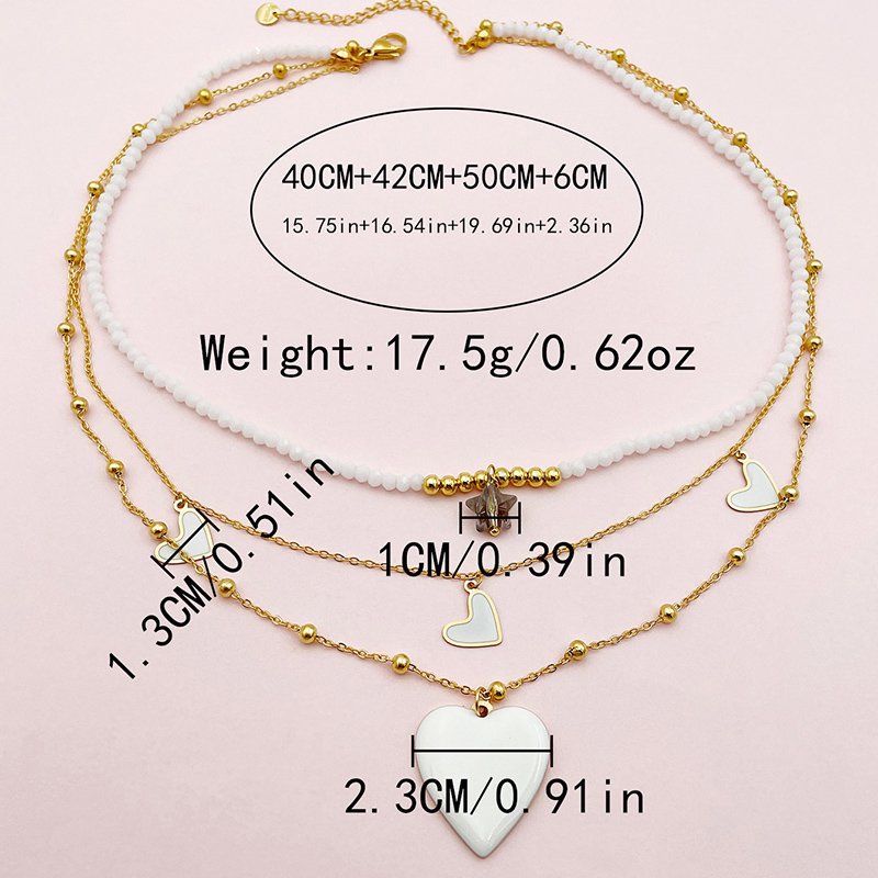 304 Stainless Steel Artificial Crystal Gold Plated Elegant French Style Layered Enamel Plating Heart Shape Three Layer Necklace display picture 3