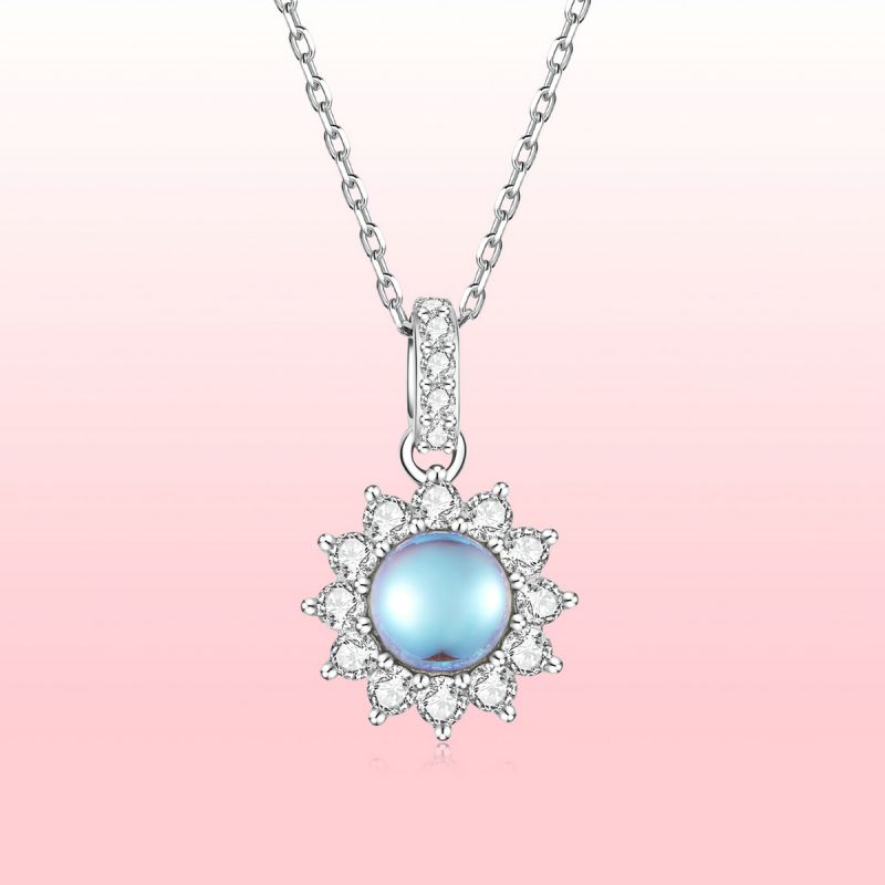 Casual Sun Moon Sterling Silver White Gold Plated Turquoise Zircon Necklace In Bulk display picture 25