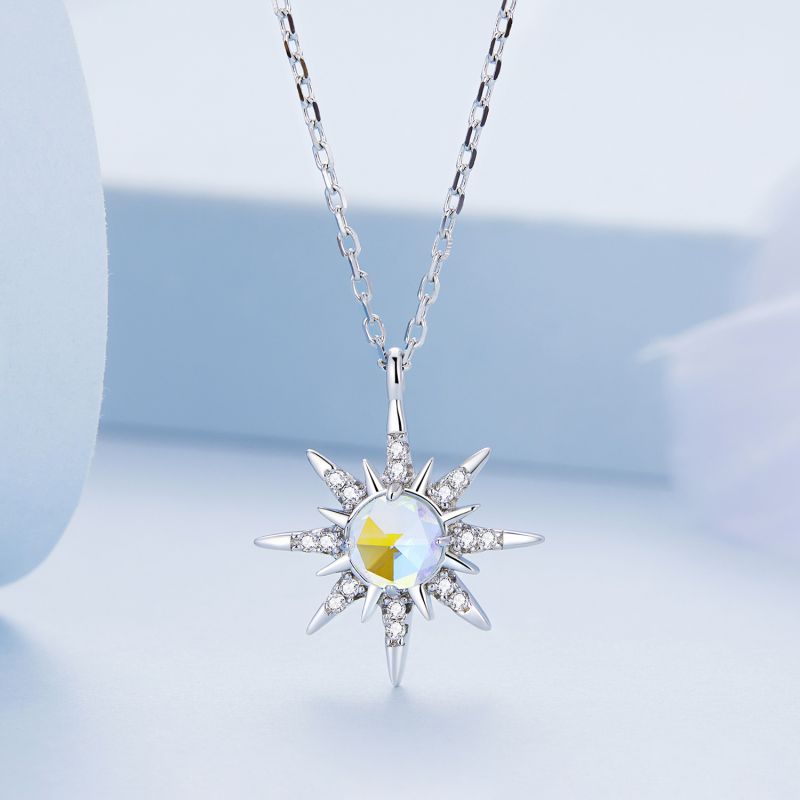 Casual Sun Moon Sterling Silver White Gold Plated Turquoise Zircon Necklace In Bulk display picture 40