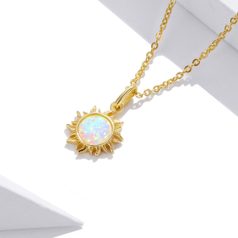 Casual Sun Moon Sterling Silver White Gold Plated Turquoise Zircon Necklace In Bulk display picture 1
