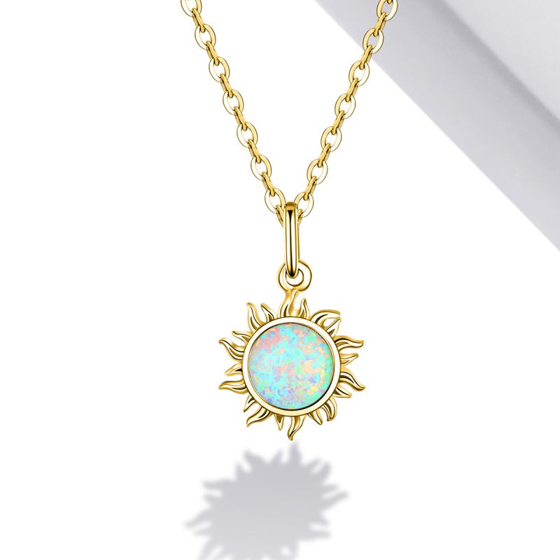 Casual Sun Moon Sterling Silver White Gold Plated Turquoise Zircon Necklace In Bulk display picture 3