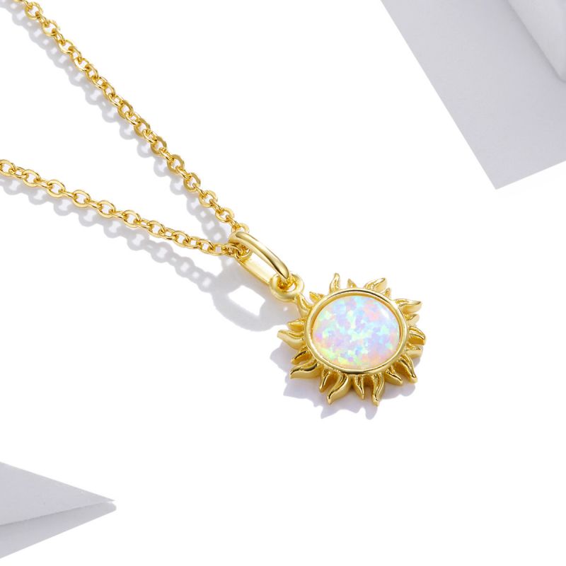 Casual Sun Moon Sterling Silver White Gold Plated Turquoise Zircon Necklace In Bulk display picture 4