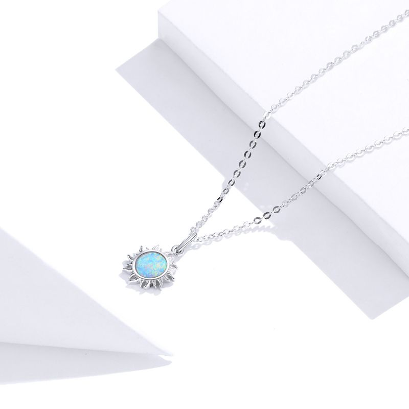 Casual Sun Moon Sterling Silver White Gold Plated Turquoise Zircon Necklace In Bulk display picture 8