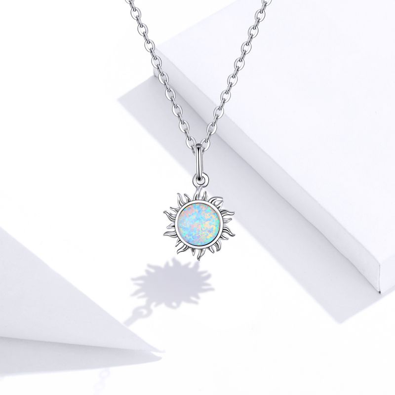 Casual Sun Moon Sterling Silver White Gold Plated Turquoise Zircon Necklace In Bulk display picture 10