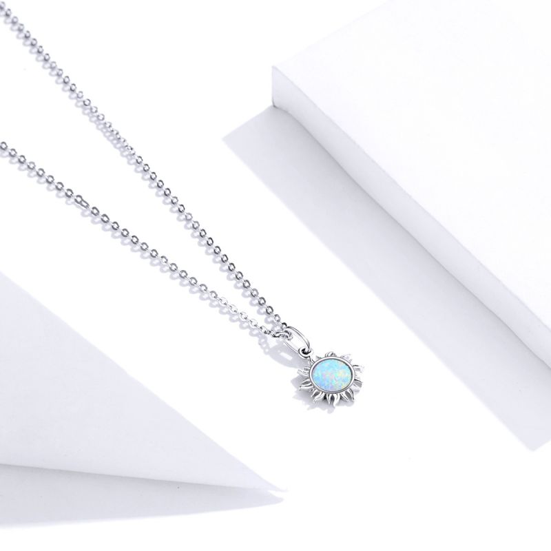 Casual Sun Moon Sterling Silver White Gold Plated Turquoise Zircon Necklace In Bulk display picture 9