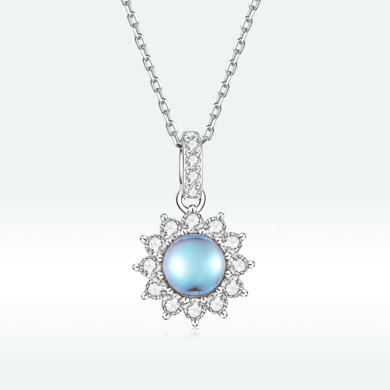 Casual Sun Moon Sterling Silver White Gold Plated Turquoise Zircon Necklace In Bulk display picture 26