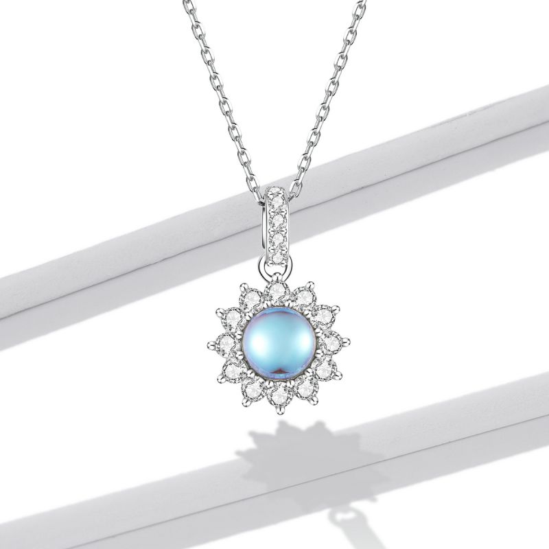 Casual Sun Moon Sterling Silver White Gold Plated Turquoise Zircon Necklace In Bulk display picture 31