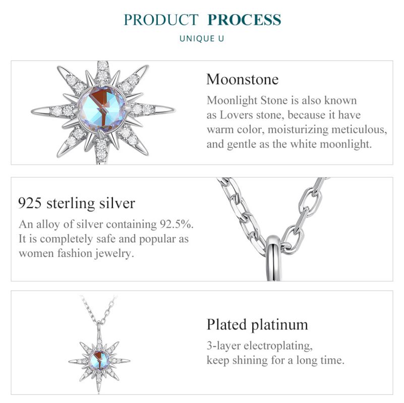 Casual Sun Moon Sterling Silver White Gold Plated Turquoise Zircon Necklace In Bulk display picture 44