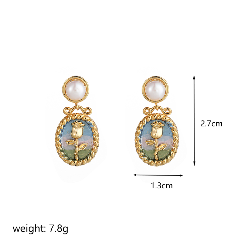 1 Pair Ig Style Rose Plating Metal Inlay Copper Freshwater Pearl 18k Gold Plated Drop Earrings display picture 1
