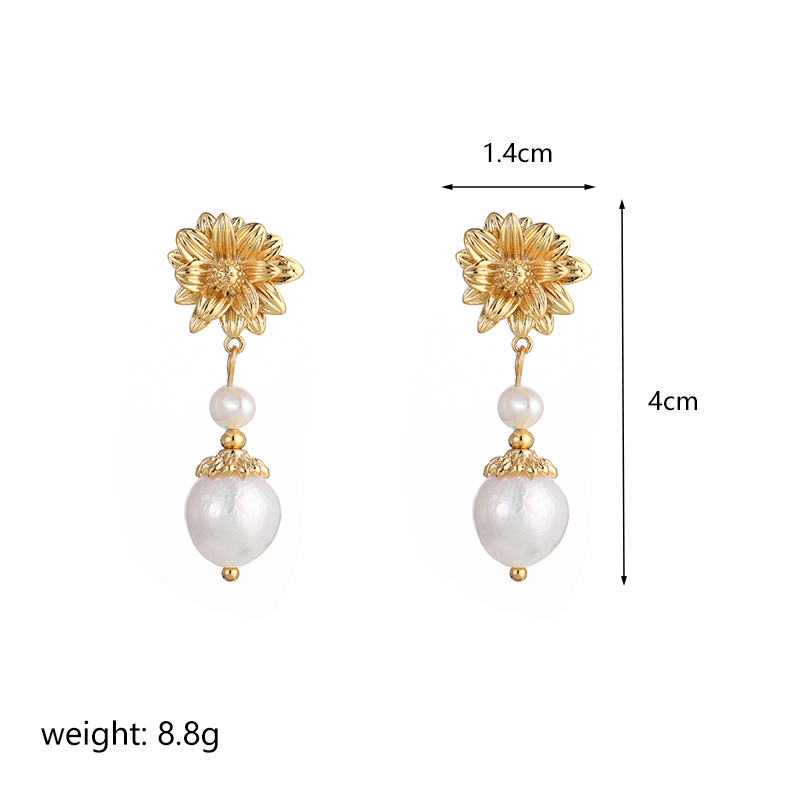 1 Pair Ig Style Rose Plating Metal Inlay Copper Freshwater Pearl 18k Gold Plated Drop Earrings display picture 4