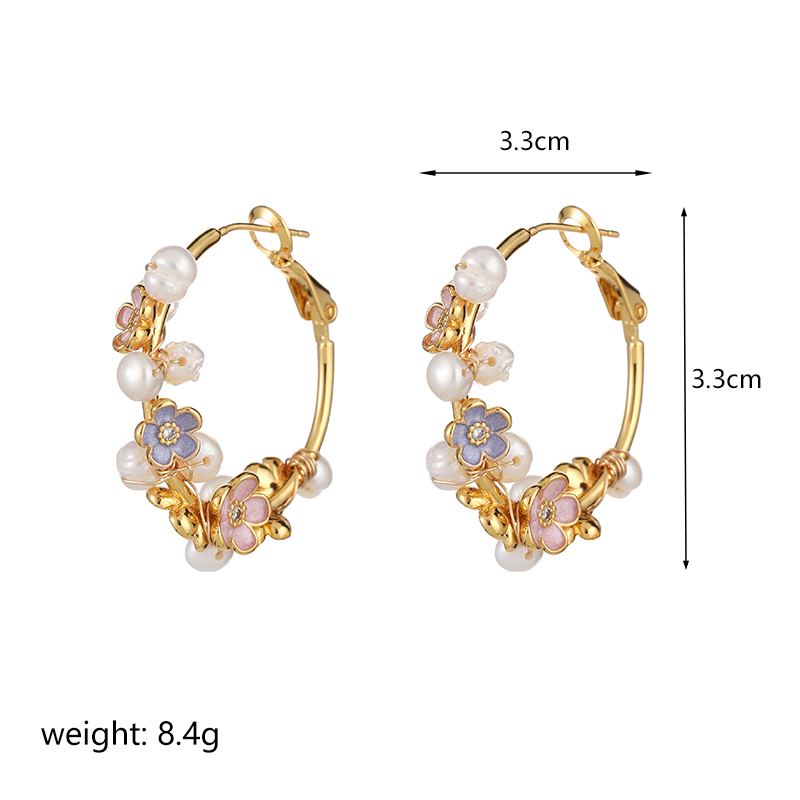 1 Pair Fairy Style Flower Plating Inlay Copper Artificial Crystal Freshwater Pearl 18k Gold Plated Hoop Earrings Drop Earrings display picture 2