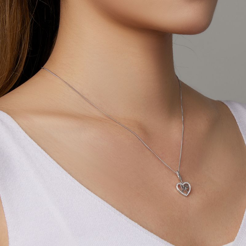 Casual Letter Heart Shape Sterling Silver White Gold Plated Zircon Pendant Necklace In Bulk display picture 1