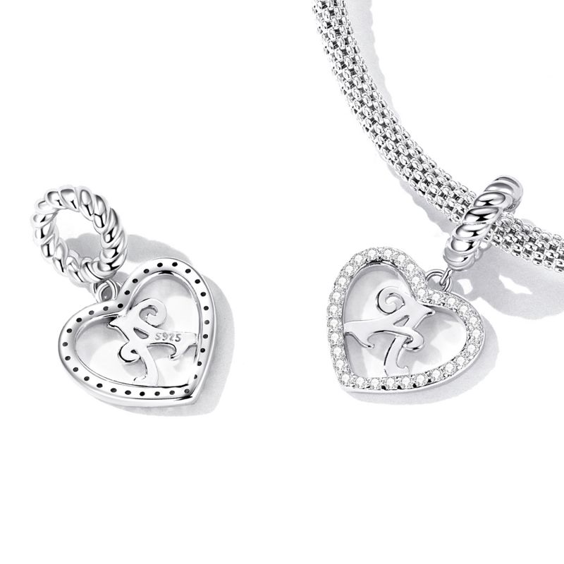 Casual Letter Heart Shape Sterling Silver White Gold Plated Zircon Pendant Necklace In Bulk display picture 6