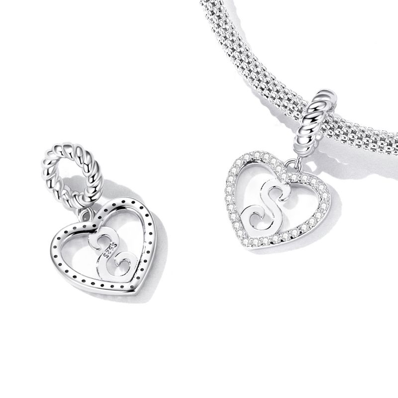 Casual Letter Heart Shape Sterling Silver White Gold Plated Zircon Pendant Necklace In Bulk display picture 9