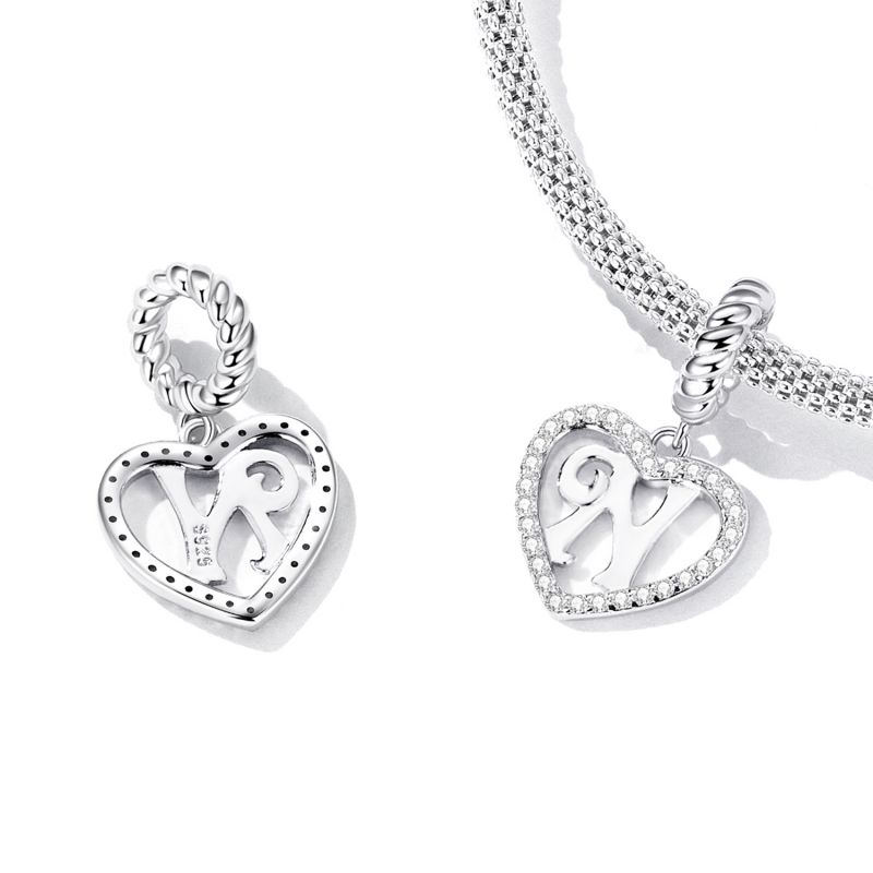 Casual Letter Heart Shape Sterling Silver White Gold Plated Zircon Pendant Necklace In Bulk display picture 11
