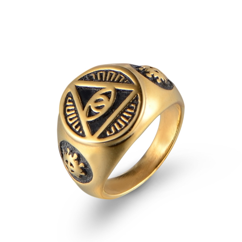 Retro Simple Style Triangle Devil'S Eye Stainless Steel None 18K Gold Plated Men'S Rings display picture 1