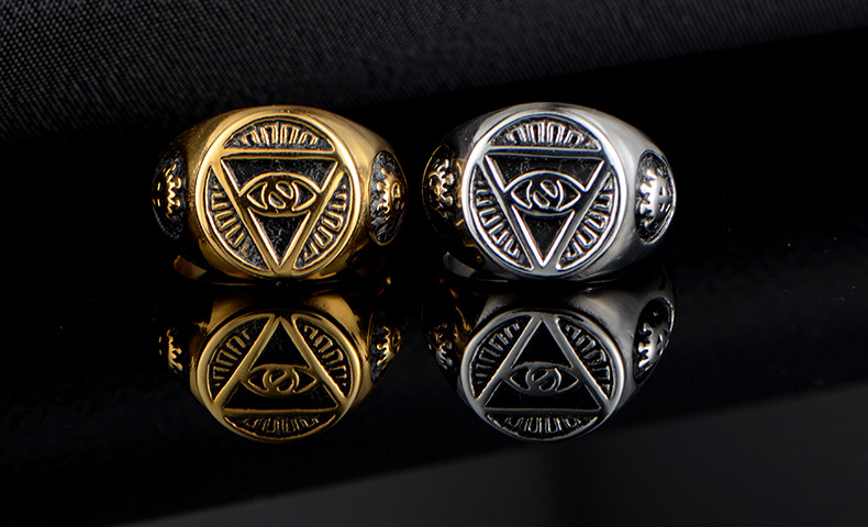 Retro Simple Style Triangle Devil'S Eye Stainless Steel None 18K Gold Plated Men'S Rings display picture 4
