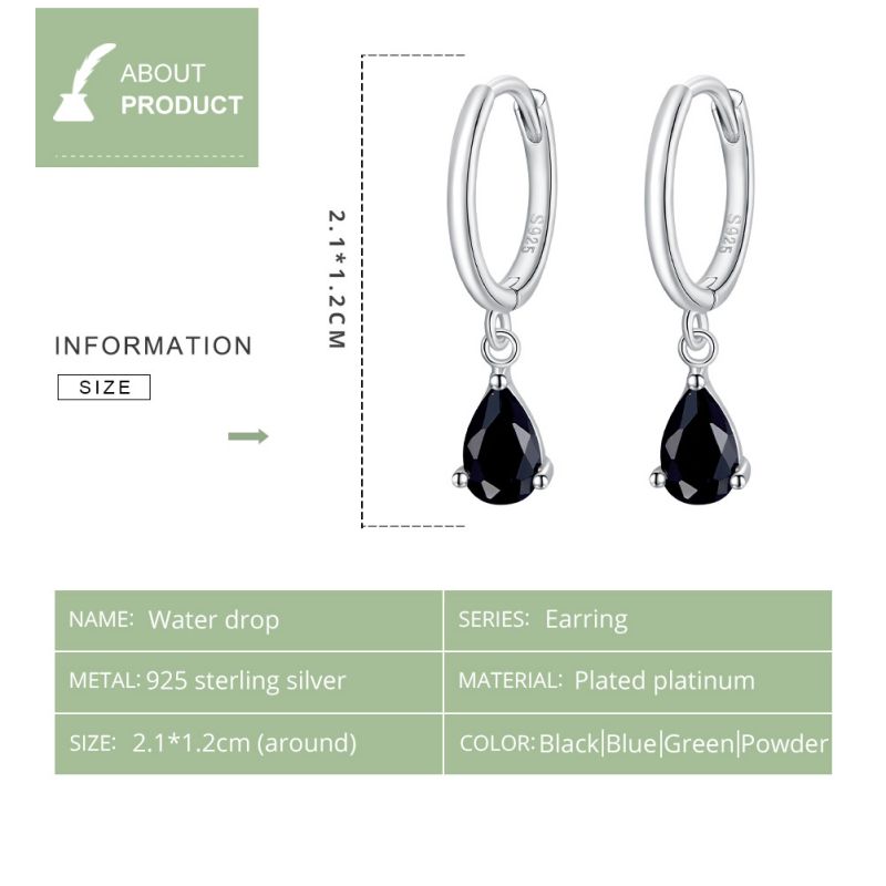 1 Pair Simple Style Water Droplets Inlay Sterling Silver Zircon Hoop Earrings display picture 3