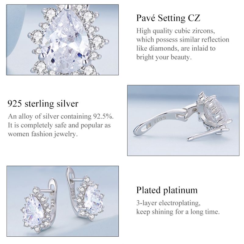 1 Pair Simple Style Water Droplets Inlay Sterling Silver Zircon Hoop Earrings display picture 9