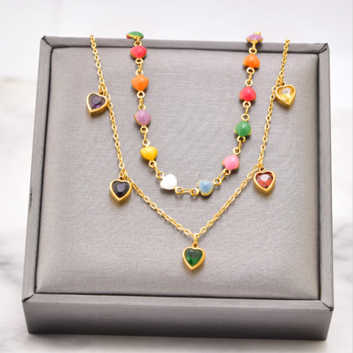 Vintage Style Heart Shape Titanium Steel Enamel Plating Inlay Zircon 18k Gold Plated Pendant Necklace display picture 4