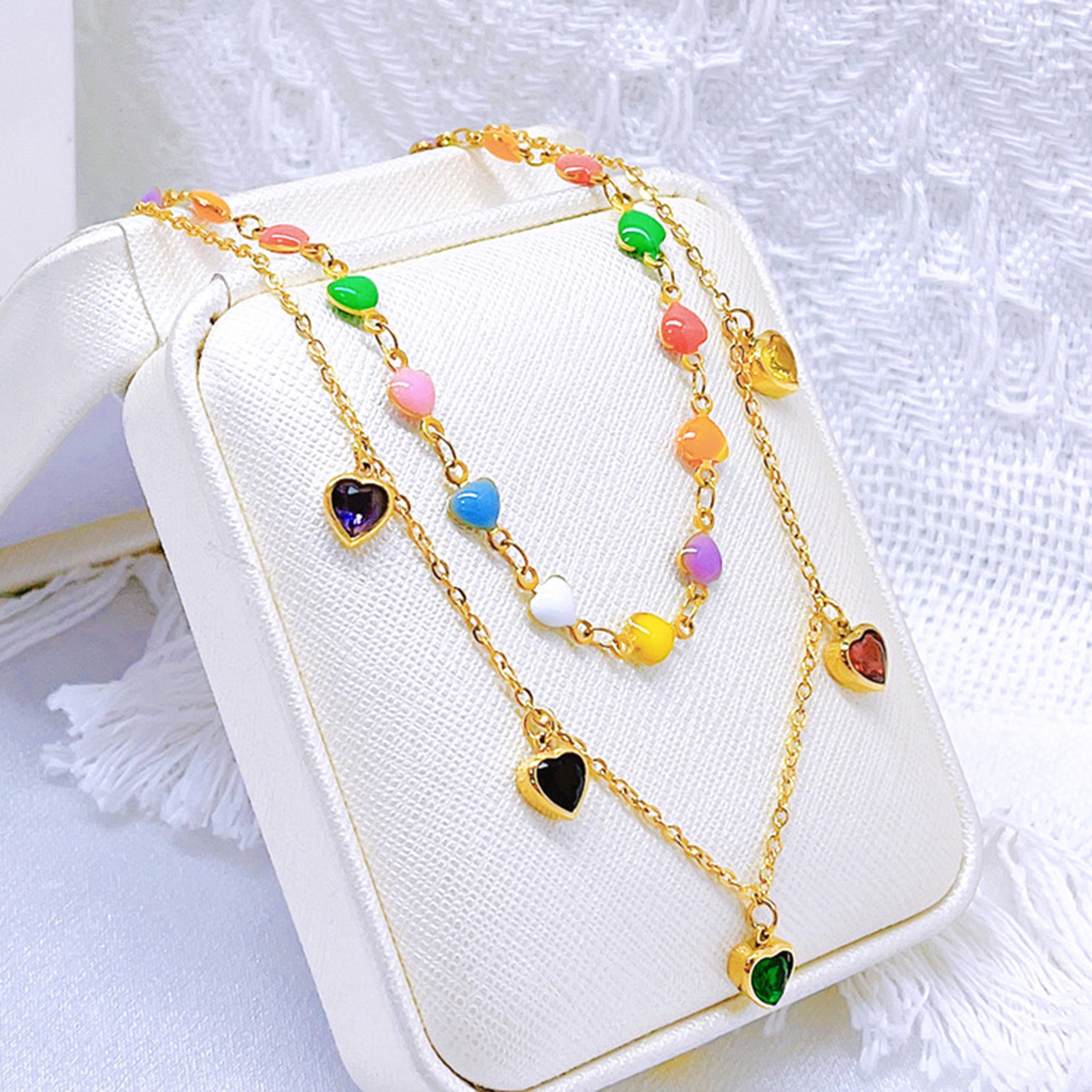 Vintage Style Heart Shape Titanium Steel Enamel Plating Inlay Zircon 18k Gold Plated Pendant Necklace display picture 3