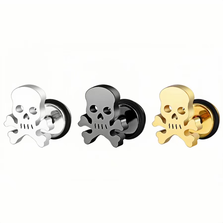 1 Pair Retro Skull Plating Stainless Steel 18k Gold Plated Ear Studs display picture 5