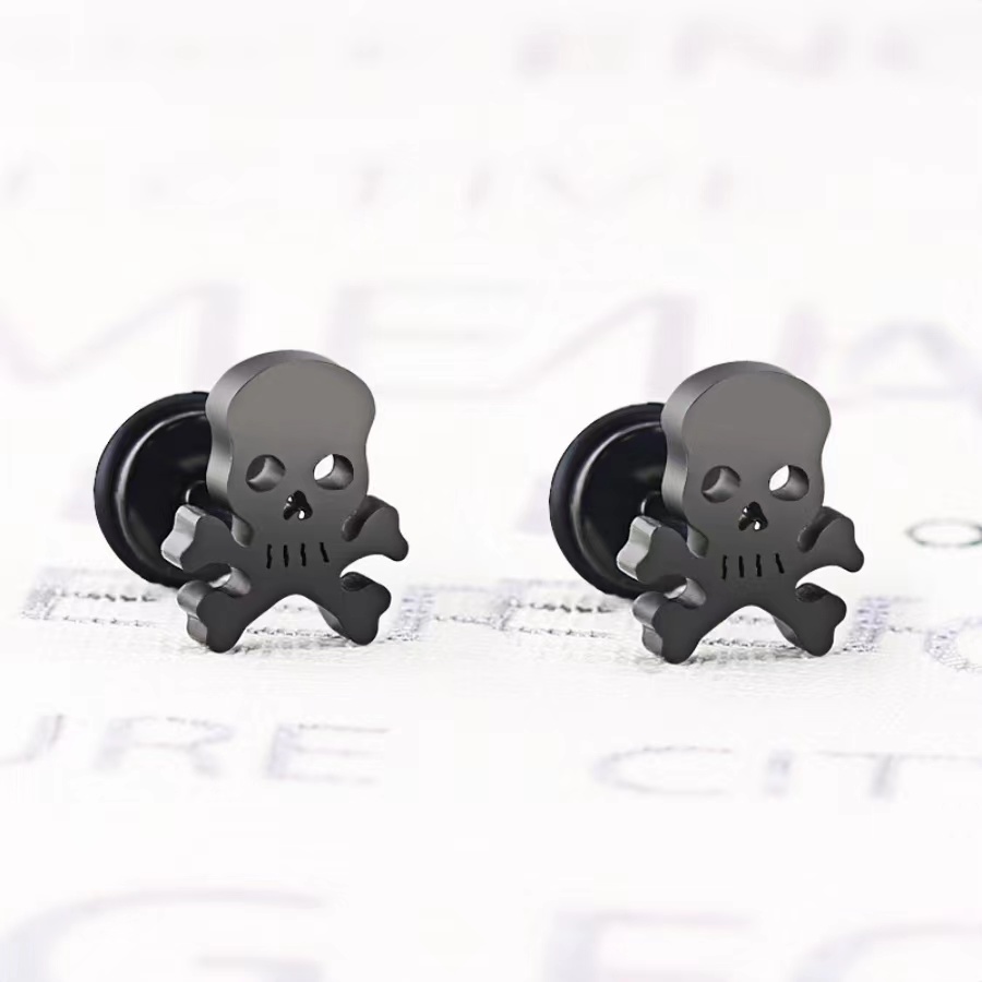 1 Pair Retro Skull Plating Stainless Steel 18k Gold Plated Ear Studs display picture 1