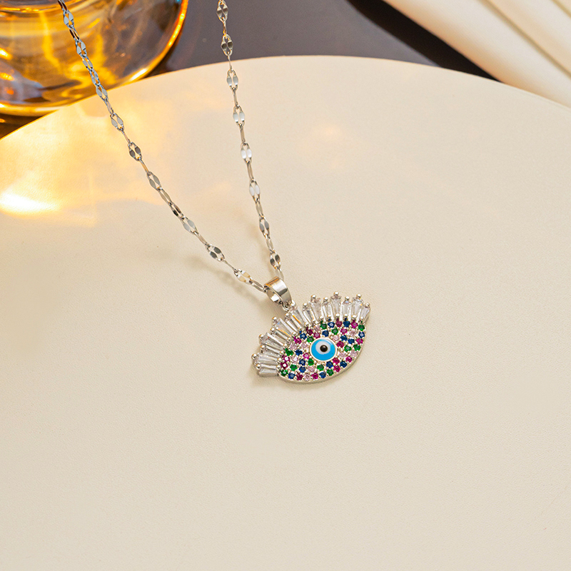 Shiny Eye Stainless Steel Titanium Steel Epoxy Plating Inlay Zircon 18k Gold Plated Pendant Necklace display picture 3