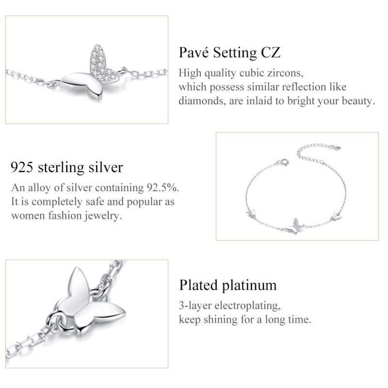 Casual Cute Heart Shape Cat Butterfly Sterling Silver White Gold Plated Zircon Bracelets In Bulk display picture 25