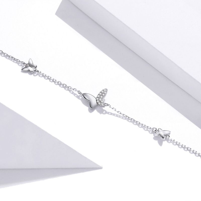 Casual Cute Heart Shape Cat Butterfly Sterling Silver White Gold Plated Zircon Bracelets In Bulk display picture 22