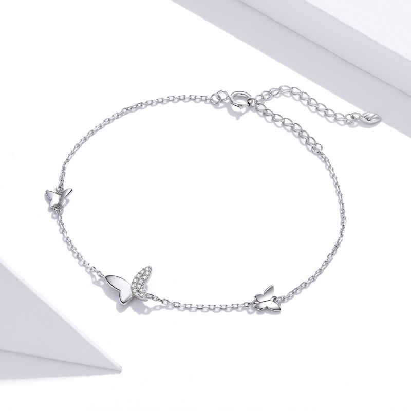 Casual Cute Heart Shape Cat Butterfly Sterling Silver White Gold Plated Zircon Bracelets In Bulk display picture 23