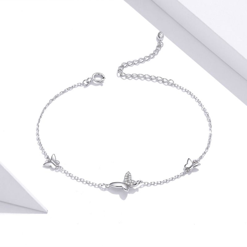 Casual Cute Heart Shape Cat Butterfly Sterling Silver White Gold Plated Zircon Bracelets In Bulk display picture 24