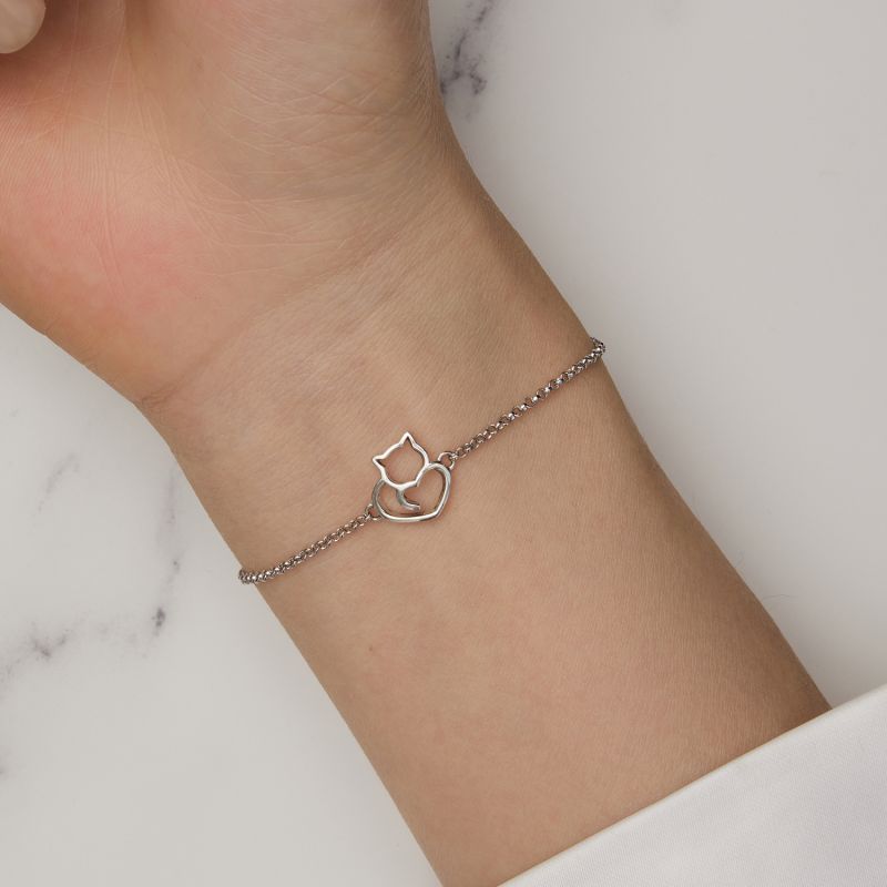 Casual Cute Heart Shape Cat Butterfly Sterling Silver White Gold Plated Zircon Bracelets In Bulk display picture 59