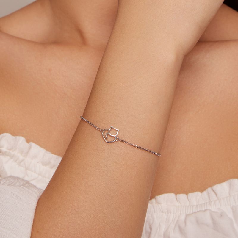 Décontractée Mignon Forme De Cœur Chat Papillon Argent Sterling Or Blanc Plaqué Zircon Bracelets En Masse display picture 60