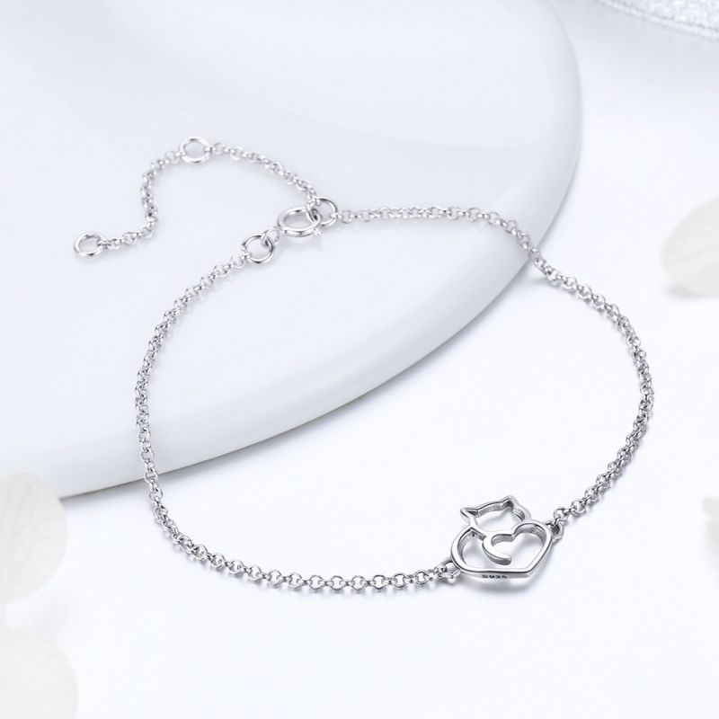 Casual Cute Heart Shape Cat Butterfly Sterling Silver White Gold Plated Zircon Bracelets In Bulk display picture 62