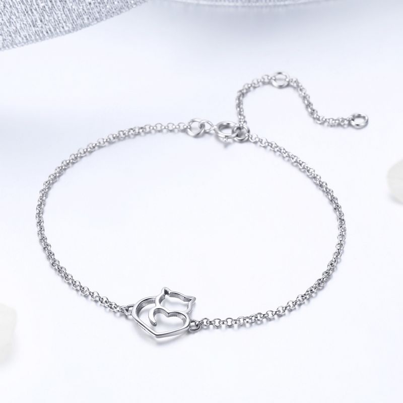 Casual Cute Heart Shape Cat Butterfly Sterling Silver White Gold Plated Zircon Bracelets In Bulk display picture 63
