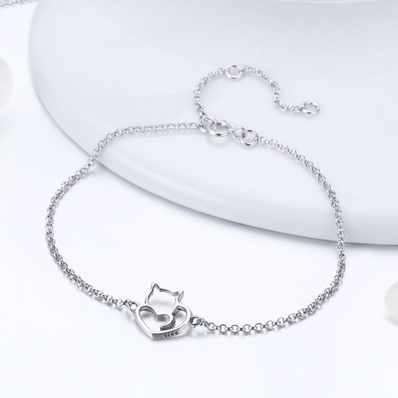 Casual Cute Heart Shape Cat Butterfly Sterling Silver White Gold Plated Zircon Bracelets In Bulk display picture 64