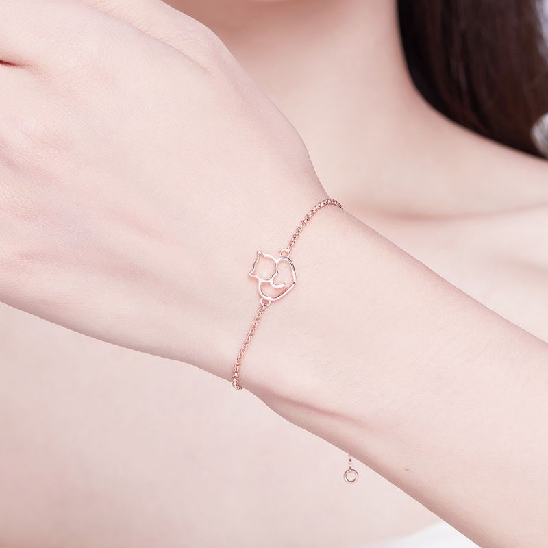 Casual Cute Heart Shape Cat Butterfly Sterling Silver White Gold Plated Zircon Bracelets In Bulk display picture 75