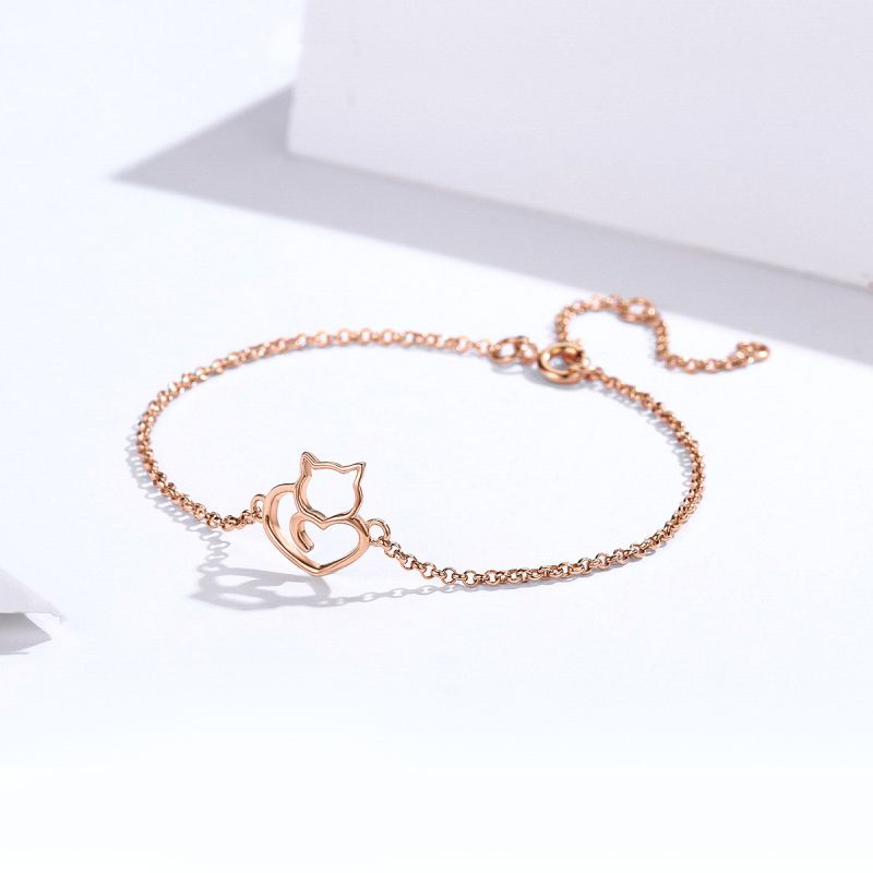Casual Cute Heart Shape Cat Butterfly Sterling Silver White Gold Plated Zircon Bracelets In Bulk display picture 76