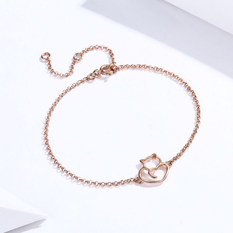 Casual Cute Heart Shape Cat Butterfly Sterling Silver White Gold Plated Zircon Bracelets In Bulk display picture 74