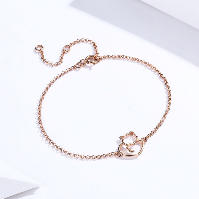 Décontractée Mignon Forme De Cœur Chat Papillon Argent Sterling Or Blanc Plaqué Zircon Bracelets En Masse display picture 74