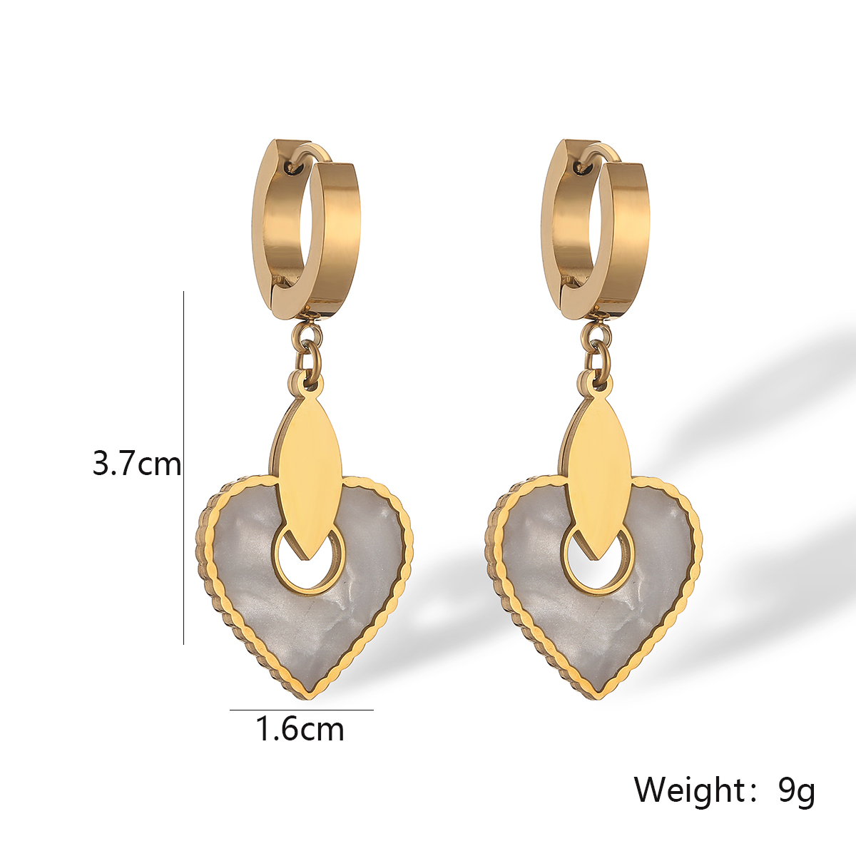 1 Pair Simple Style Star Heart Shape Plating Inlay 304 Stainless Steel Shell 18K Gold Plated Drop Earrings display picture 1