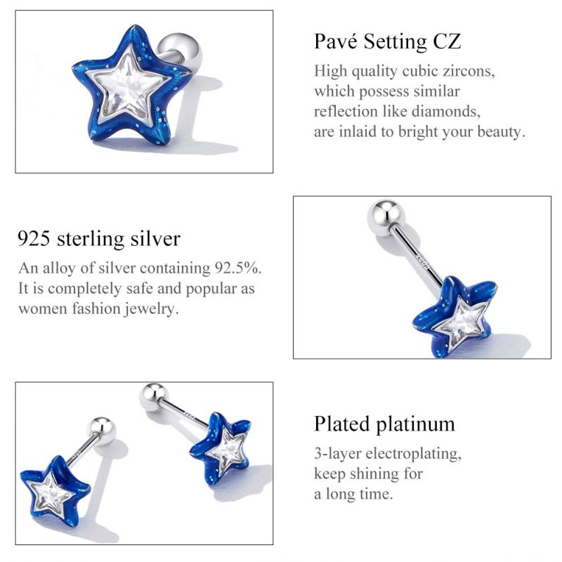 1 Paar Einfacher Stil Stern Mond Inlay Sterling Silber Zirkon Tropfenohrringe display picture 3