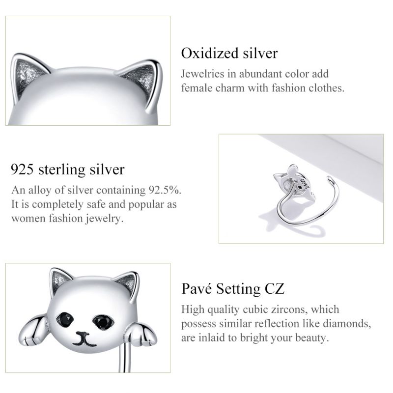 1 Pair Simple Style Cat Plating Inlay Sterling Silver Zircon Silver Plated Ear Studs display picture 5