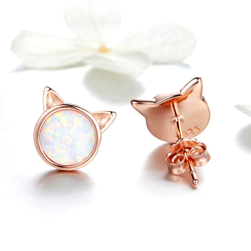 1 Pair Cute Simple Style Paw Print Cat Inlay Sterling Silver Zircon Ear Studs display picture 13