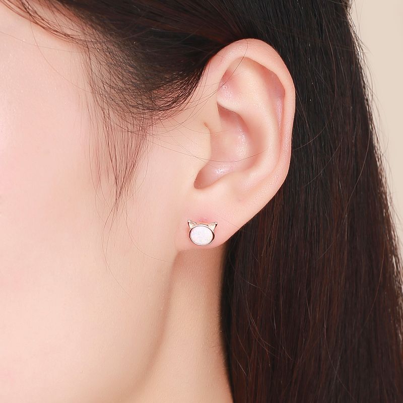 1 Pair Cute Simple Style Paw Print Cat Inlay Sterling Silver Zircon Ear Studs display picture 15