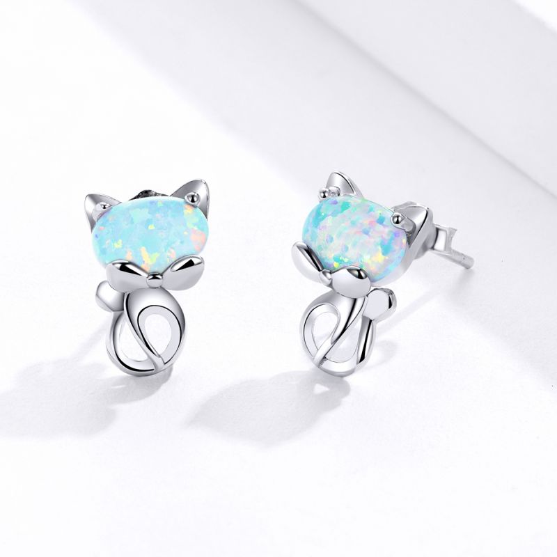 1 Pair Cute Simple Style Paw Print Cat Inlay Sterling Silver Zircon Ear Studs display picture 16