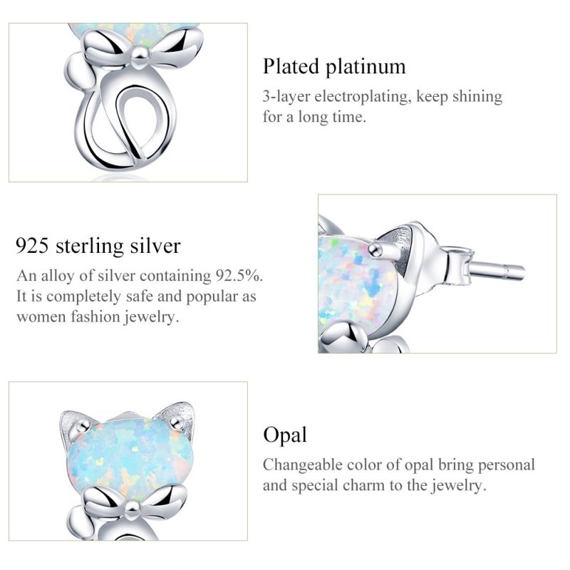 1 Pair Cute Simple Style Paw Print Cat Inlay Sterling Silver Zircon Ear Studs display picture 18